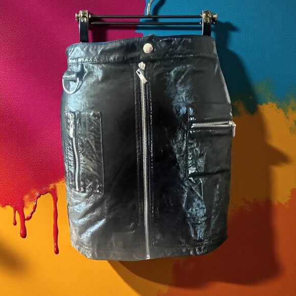 Black PVC Vinyl Pencil Skirt with Front Zip - Picture 1 of 3